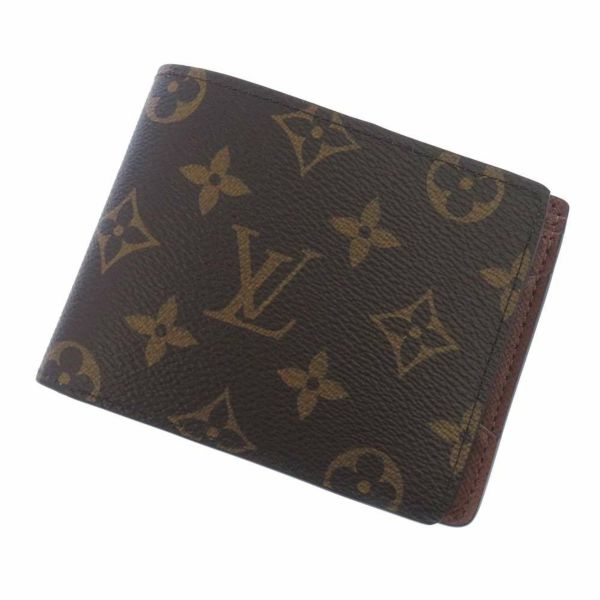 ルイヴィトン 二つ折り財布 ポルトフォイユ ミュルティプル M60895  モノグラム ライン ブラウン レザー LOUIS VUITTON  | コンパクトウォレット メンズ ファッション 男性用 ビトン LV サイフ 茶色 ブランド小物 ランクB