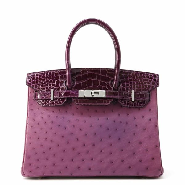 エルメス バーキン30 タッチ ヴィオレ/カシス/シルバー金具 オーストリッチ/アリゲーターシャイン Z刻印 HERMES
