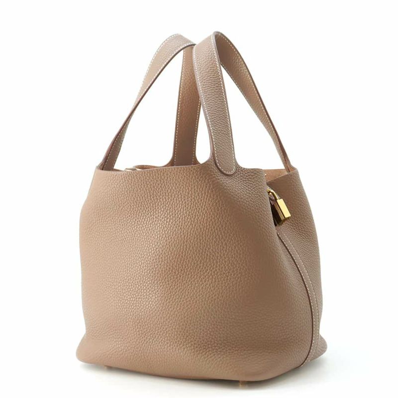 エルメス ハンドバッグ ピコタンロックMM エトゥープ/ゴールド金具 トリヨンクレマンス C刻印