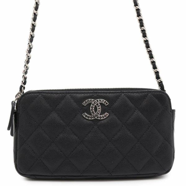 シャネル チェーンウォレット ココマーク マトラッセ キャビアスキン AP3837 CHANEL 財布 黒