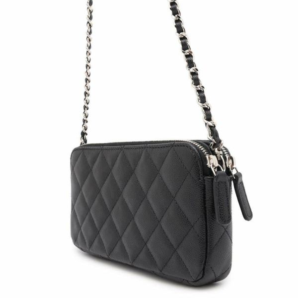 シャネル チェーンウォレット ココマーク マトラッセ キャビアスキン AP3837 CHANEL 財布 黒