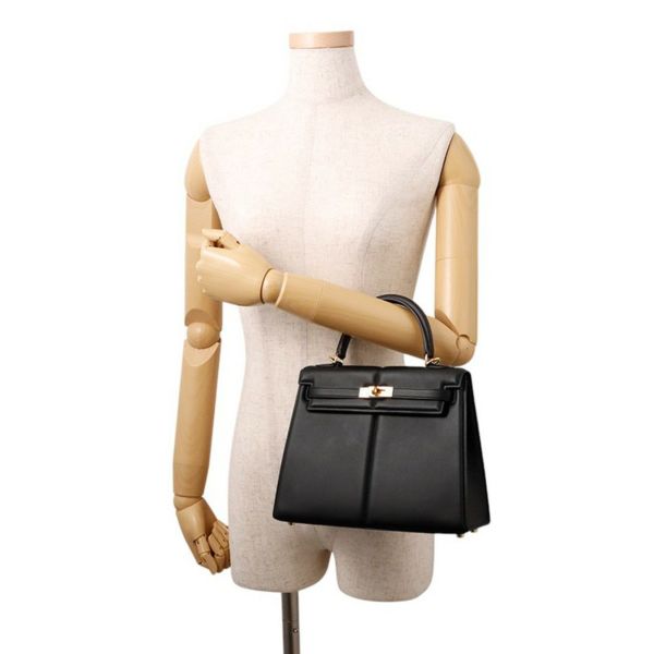 エルメス ハンドバッグ ケリー25 パデッド 外縫い ブラック/ゴールド金具 スイフト Z刻印 2wayショルダー 黒