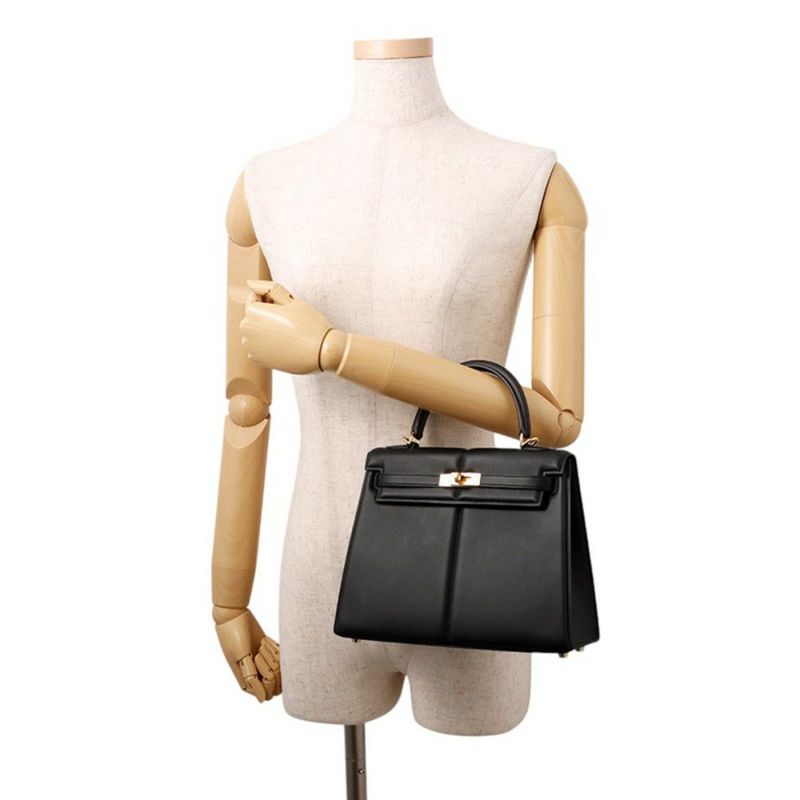 エルメス ハンドバッグ ケリー25 パデッド 外縫い ブラック/ゴールド金具 スイフト Z刻印 2wayショルダー 黒