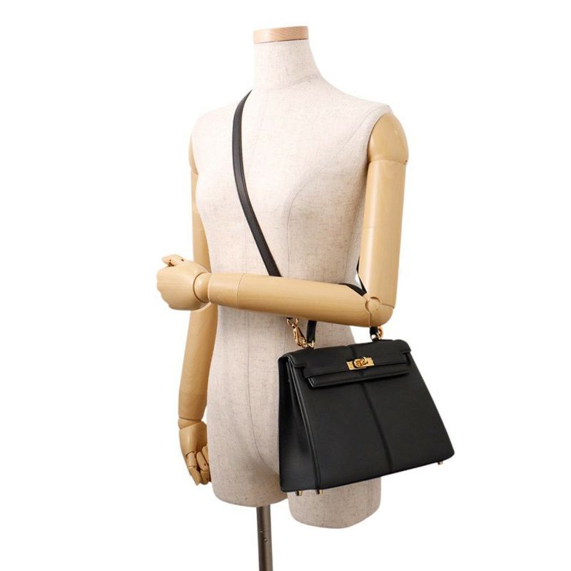 エルメス ハンドバッグ ケリー25 パデッド 外縫い ブラック/ゴールド金具 スイフト Z刻印 2wayショルダー 黒