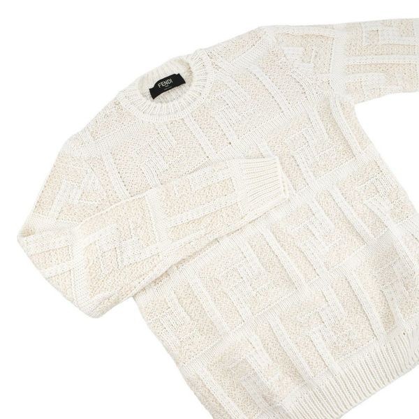 フェンディ ニット FFロゴ プルオーバーセーター コットン メンズサイズ46 FZX091 FENDI トップス 白