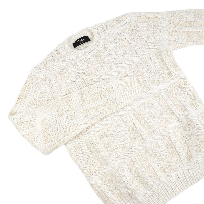 フェンディ ニット FFロゴ プルオーバーセーター コットン メンズサイズ46 FZX091 FENDI トップス 白