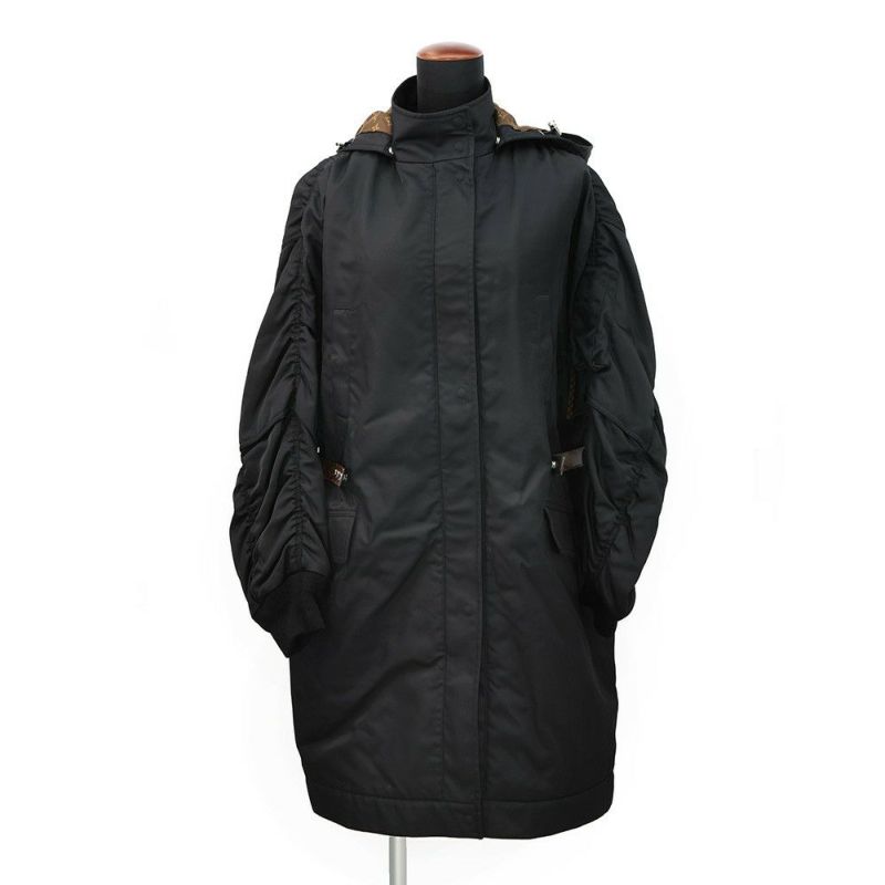 ルイヴィトン コート フード付 ジップ コート レディースサイズ38 LOUIS VUITTON アウター 黒 ブラック