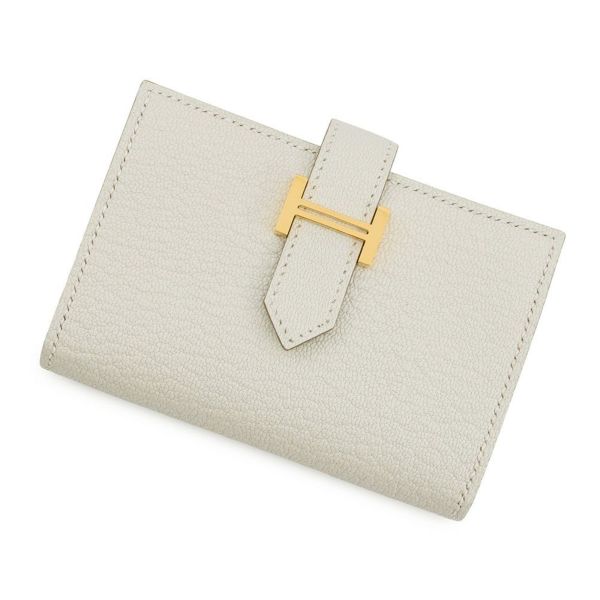 エルメス カードケース ベアン ミニ 小銭入れ付き マッシュルーム/ゴールド金具 シェブルミゾル B刻印