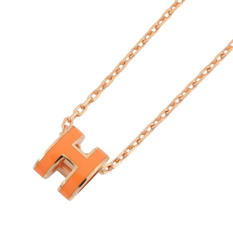 エルメス ネックレス ミニ・ポップアッシュ オレンジ/ピンクゴールド金具 HERMES アクセサリー