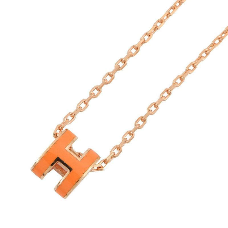 エルメス ネックレス ミニ・ポップアッシュ オレンジ/ピンクゴールド金具 HERMES アクセサリー
