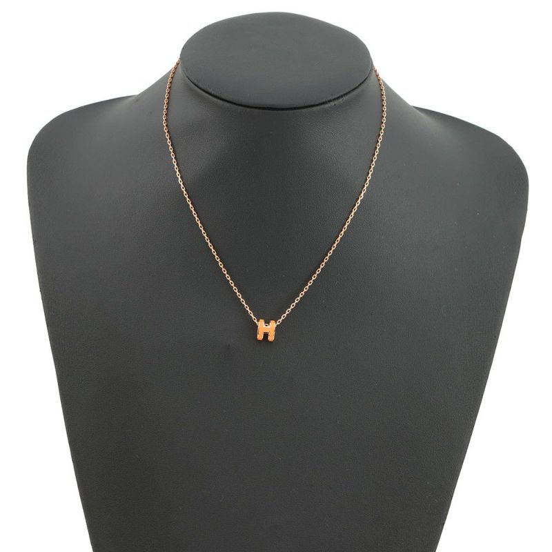 エルメス ネックレス ミニ・ポップアッシュ オレンジ/ピンクゴールド金具 HERMES アクセサリー