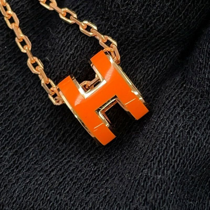 エルメス ネックレス ミニ・ポップアッシュ オレンジ/ピンクゴールド金具 HERMES アクセサリー