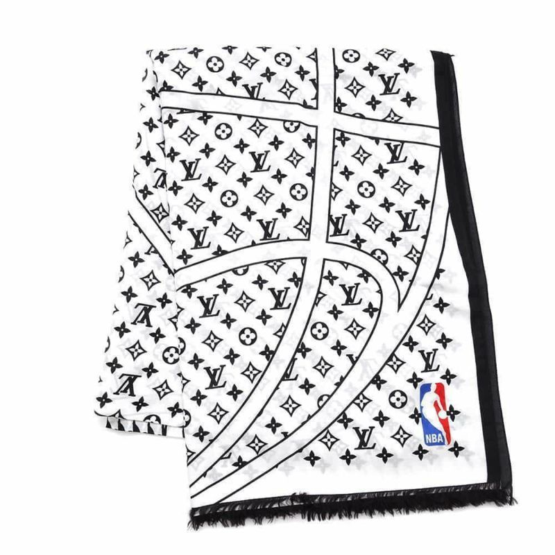 ルイヴィトン ストール LV NBA バスケットコート MP2884 LOUIS VUITTON コットン シルク 白 黒