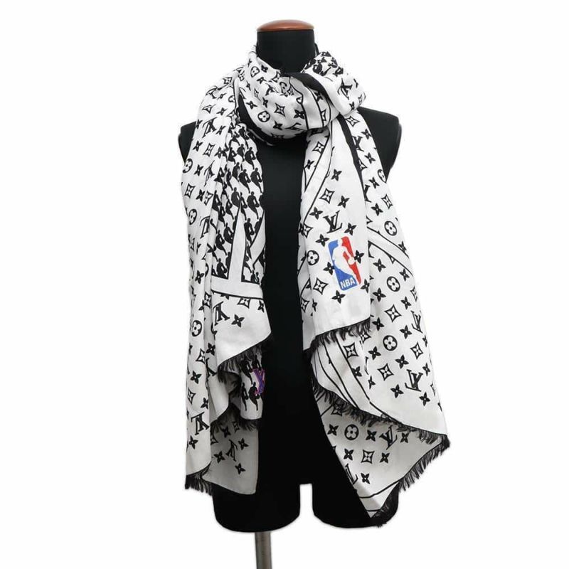 ルイヴィトン ストール LV NBA バスケットコート MP2884 LOUIS VUITTON コットン シルク 白 黒