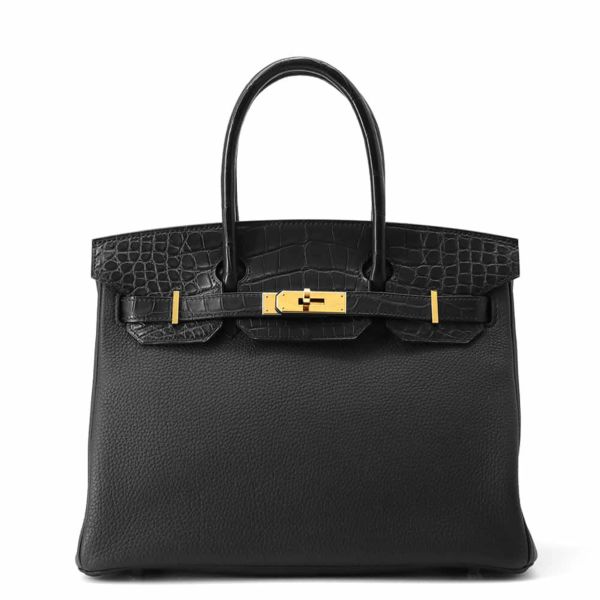 エルメス バーキン30 タッチ ブラック/ゴールド金具 トゴ/アリゲーターマット Y刻印 HERMES Birkin ハンドバッグ 黒