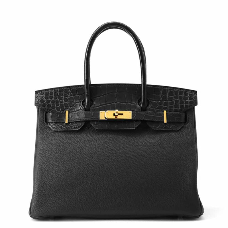 エルメス バーキン30 タッチ ブラック/ゴールド金具 トゴ/アリゲーターマット Y刻印 HERMES Birkin ハンドバッグ 黒
