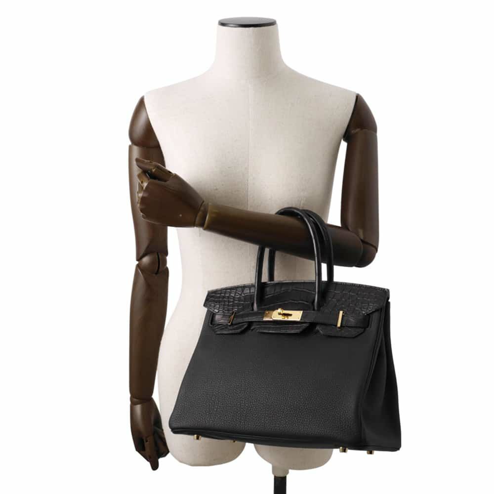 エルメス バーキン30 タッチ ブラック/ゴールド金具 トゴ/アリゲーターマット Y刻印 HERMES Birkin ハンドバッグ 黒