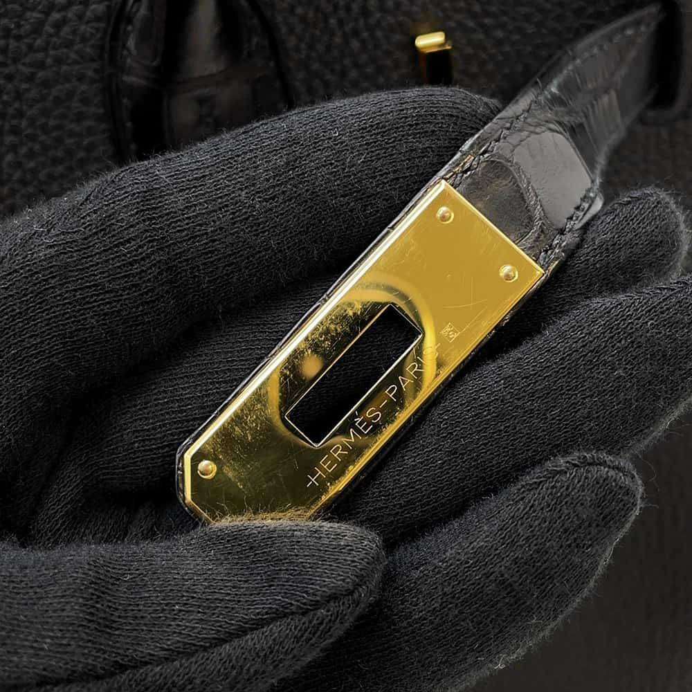 エルメス バーキン30 タッチ ブラック/ゴールド金具 トゴ/アリゲーターマット Y刻印 HERMES Birkin ハンドバッグ 黒