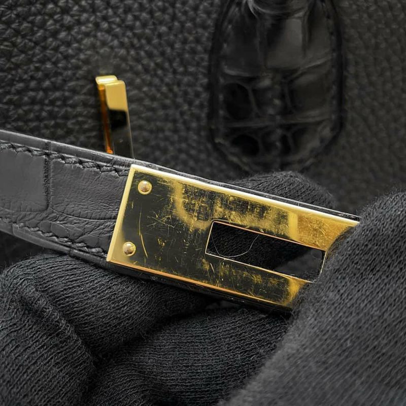 エルメス バーキン30 タッチ ブラック/ゴールド金具 トゴ/アリゲーターマット Y刻印 HERMES Birkin ハンドバッグ 黒