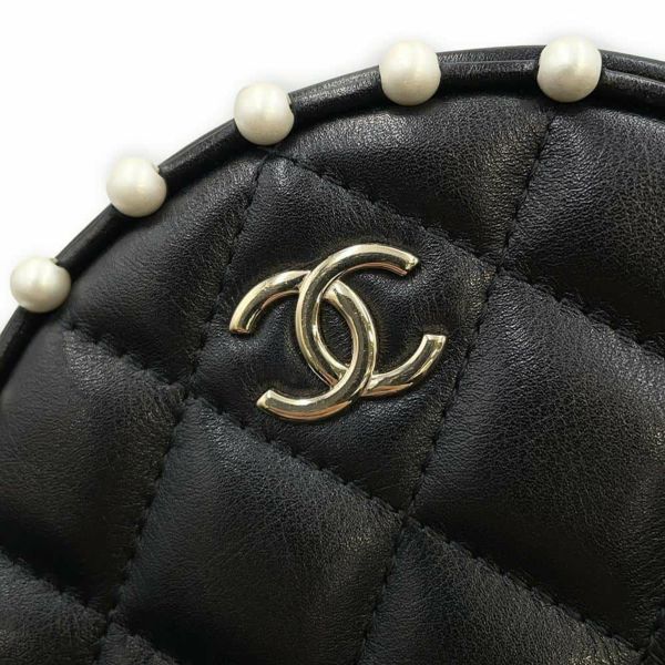 シャネル チェーンショルダーバッグ ココマーク マトラッセ ラウンド フェイクパール ラムスキン AP1050 CHANEL 黒