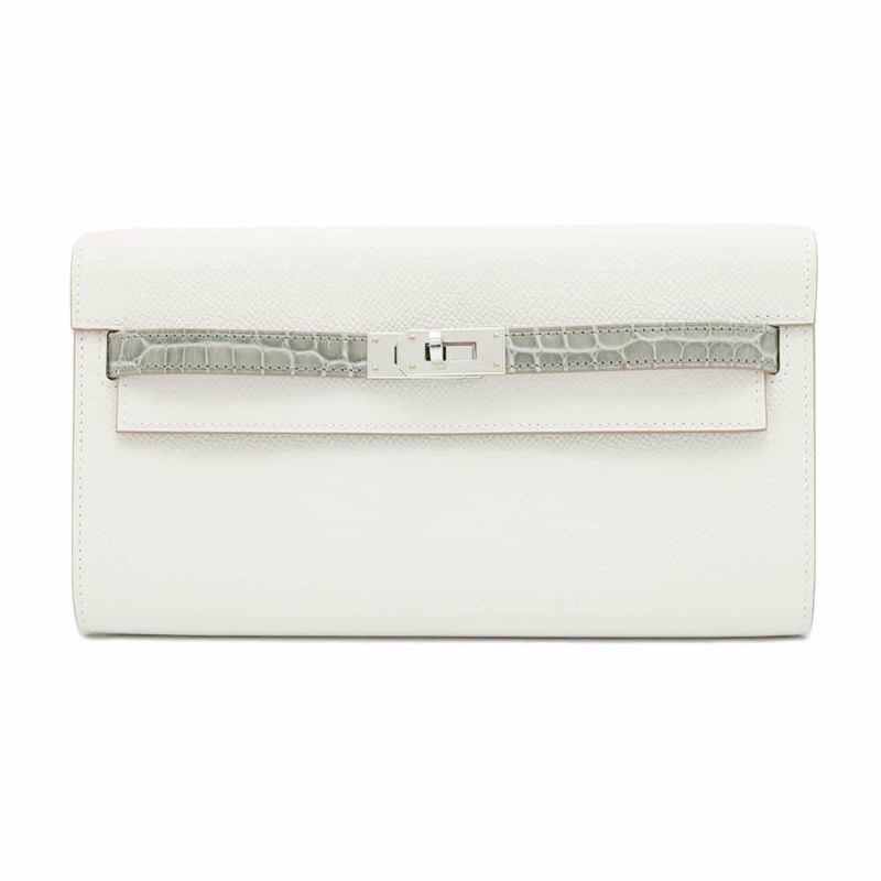 エルメス ケリーウォレット ロング トゥーゴー タッチ グリスペール/グリシマン/シルバー金具 エプソン/アリゲーターシャイン B刻印