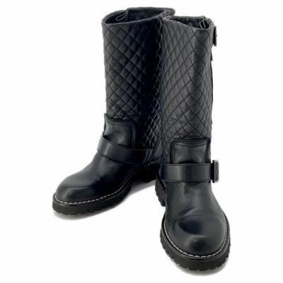 シャネル ブーツ エンジニア ココマーク マトラッセ レザー レディースサイズ34 CHANEL 靴 黒 安心保証