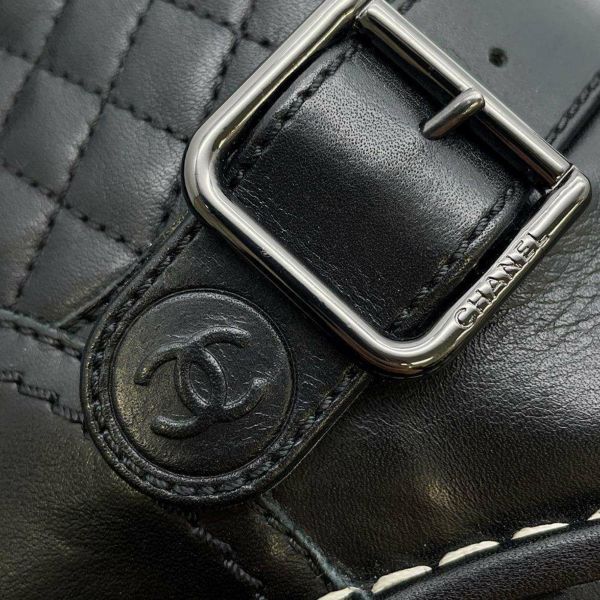 シャネル ブーツ エンジニア ココマーク マトラッセ レザー レディースサイズ34 CHANEL 靴 黒