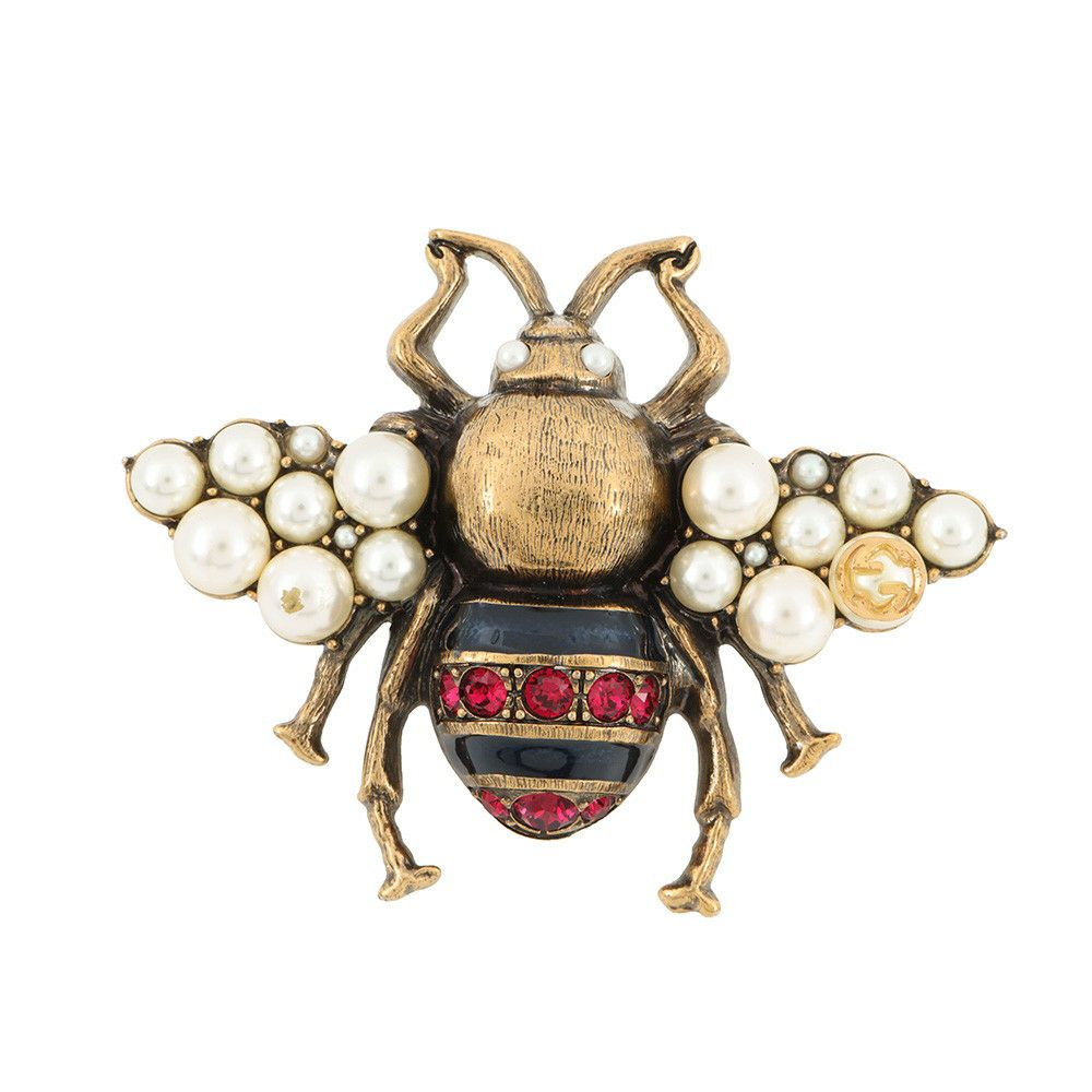 グッチ リング ビー ダブルフィンガー フェイクパール ラインストーン サイズS GUCCI アクセサリー 指輪 蜂