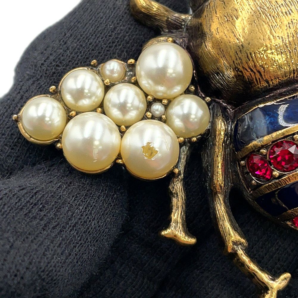 グッチ リング ビー ダブルフィンガー フェイクパール ラインストーン サイズS GUCCI アクセサリー 指輪 蜂