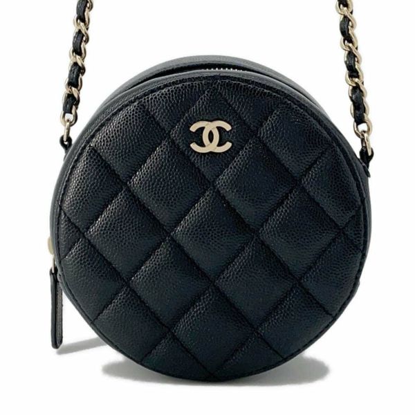 シャネル チェーンショルダーバッグ クラシック ミニ マトラッセ ココマーク キャビアスキン AP0245 CHANEL ラウンド 黒