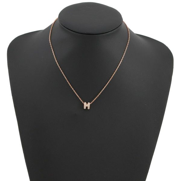 エルメス ネックレス ミニ・ポップアッシュ マロングラッセ/ピンクゴールド金具 HERMES アクセサリー ポップH