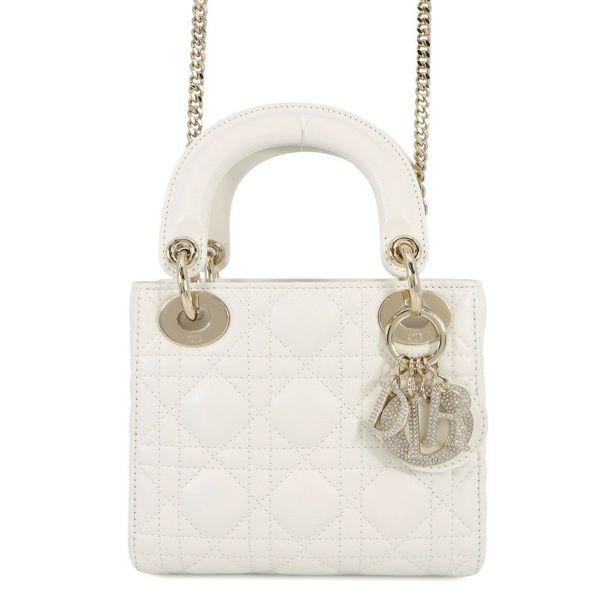 クリスチャン・ディオール ハンドバッグ カナージュ レディディオール ミニ ラムスキン M0505ONUL 2way 白