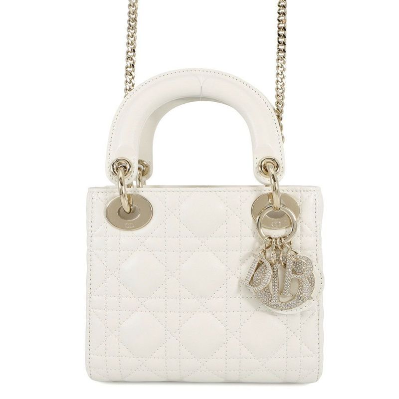 クリスチャン・ディオール ハンドバッグ カナージュ レディディオール ミニ ラムスキン M0505ONUL 2way 白