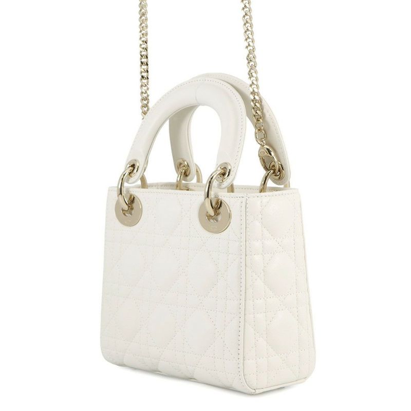 クリスチャン・ディオール ハンドバッグ カナージュ レディディオール ミニ ラムスキン M0505ONUL 2way 白