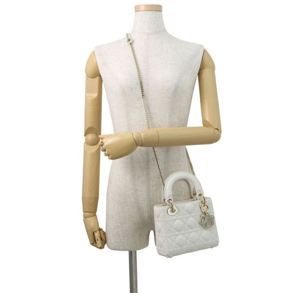 クリスチャン・ディオール ハンドバッグ カナージュ レディディオール ミニ ラムスキン M0505ONUL 2way 白