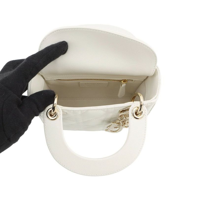 クリスチャン・ディオール ハンドバッグ カナージュ レディディオール ミニ ラムスキン M0505ONUL 2way 白