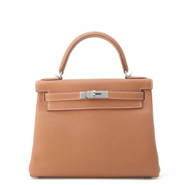 エルメス ハンドバッグ ケリー28 内縫い ゴールド/シルバー金具 トゴ W刻印 HERMES 2wayショルダー