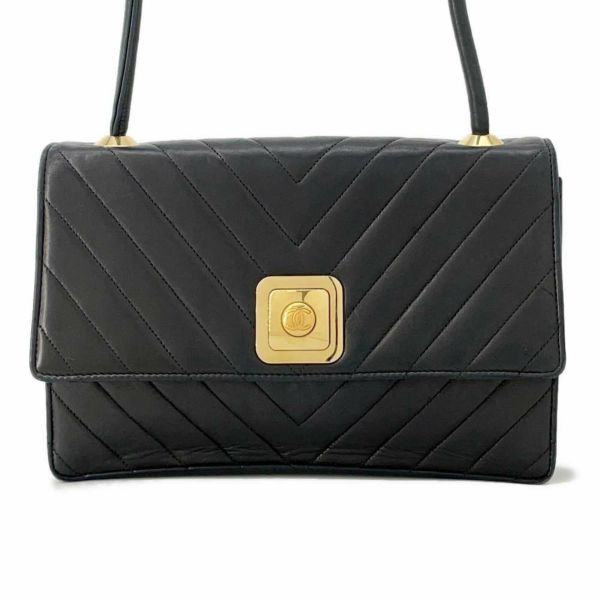 シャネル ショルダーバッグ シェブロン ココマーク ラムスキン CHANEL 黒 ヴィンテージ
