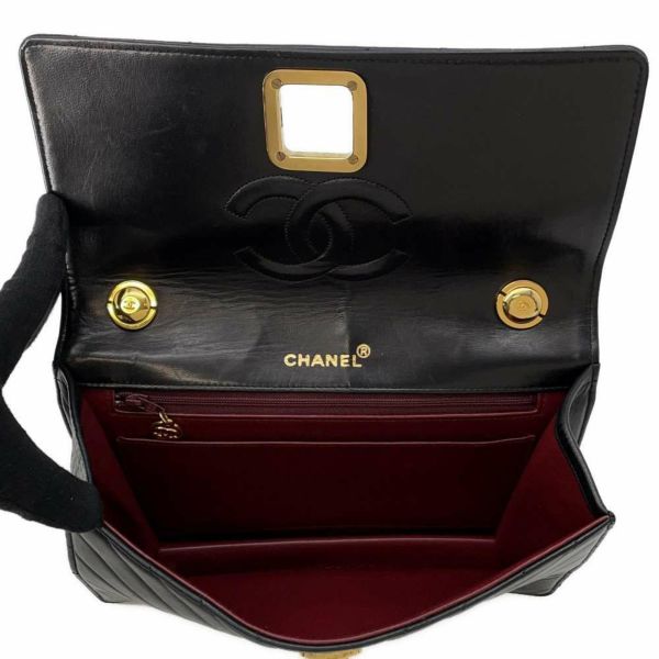 シャネル ショルダーバッグ シェブロン ココマーク ラムスキン CHANEL 黒 ヴィンテージ