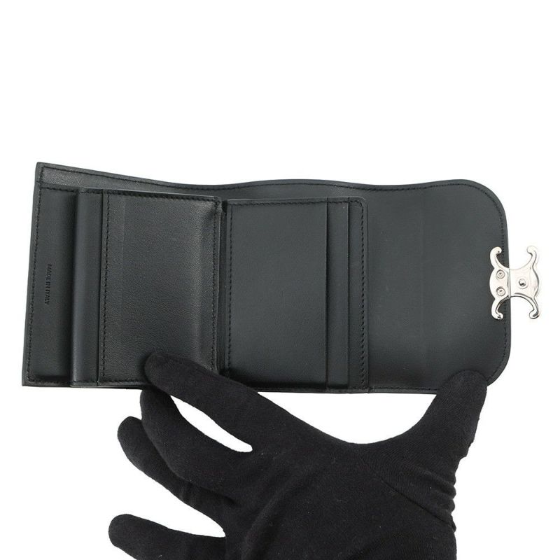 セリーヌ 三つ折り財布 トリオンフ スモール フラップウォレット 10D783DPV.38SI CELINE 黒