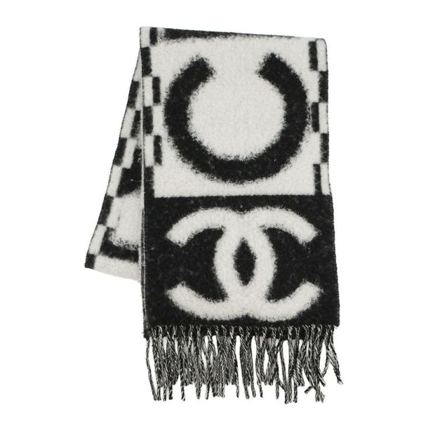 シャネル マフラー ココマーク ロゴ カシミヤ シルク AAA478 CHANEL 黒 白