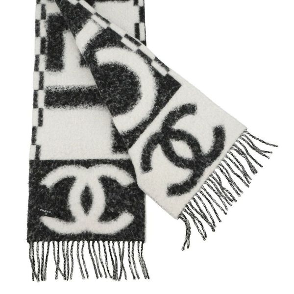 シャネル マフラー ココマーク ロゴ カシミヤ シルク AAA478 CHANEL 黒 白