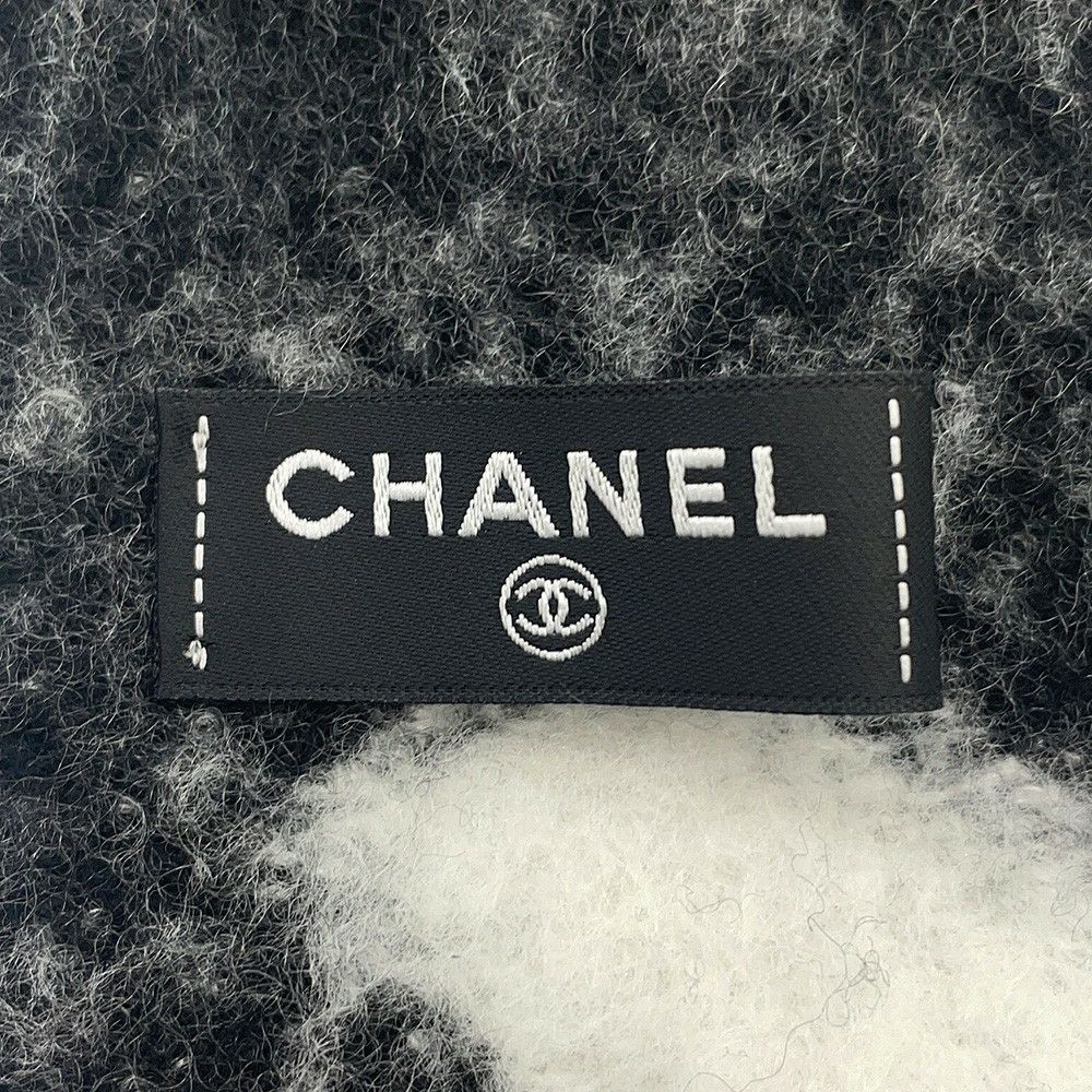 シャネル マフラー ココマーク ロゴ カシミヤ シルク AAA478 CHANEL 黒 白