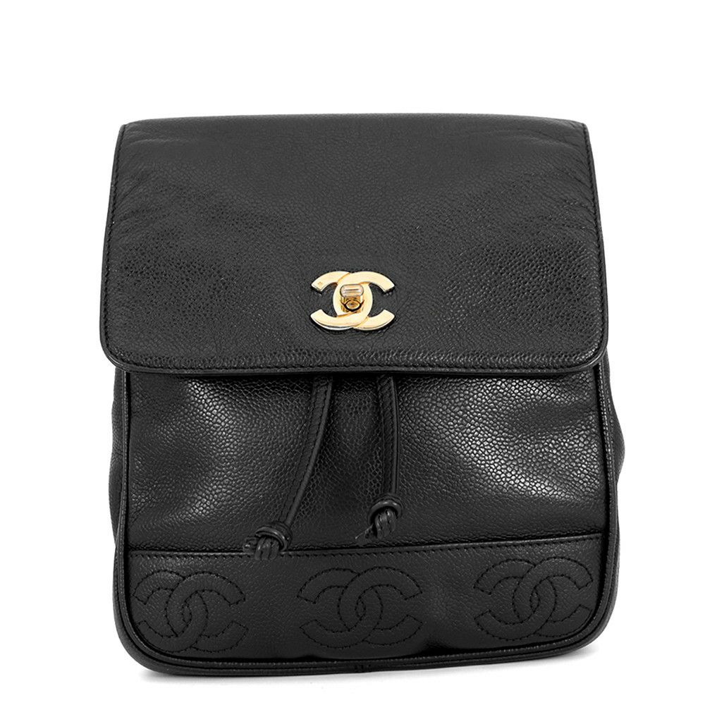 シャネル リュック トリプルココマーク キャビアスキン CHANEL バックパック バッグ 黒