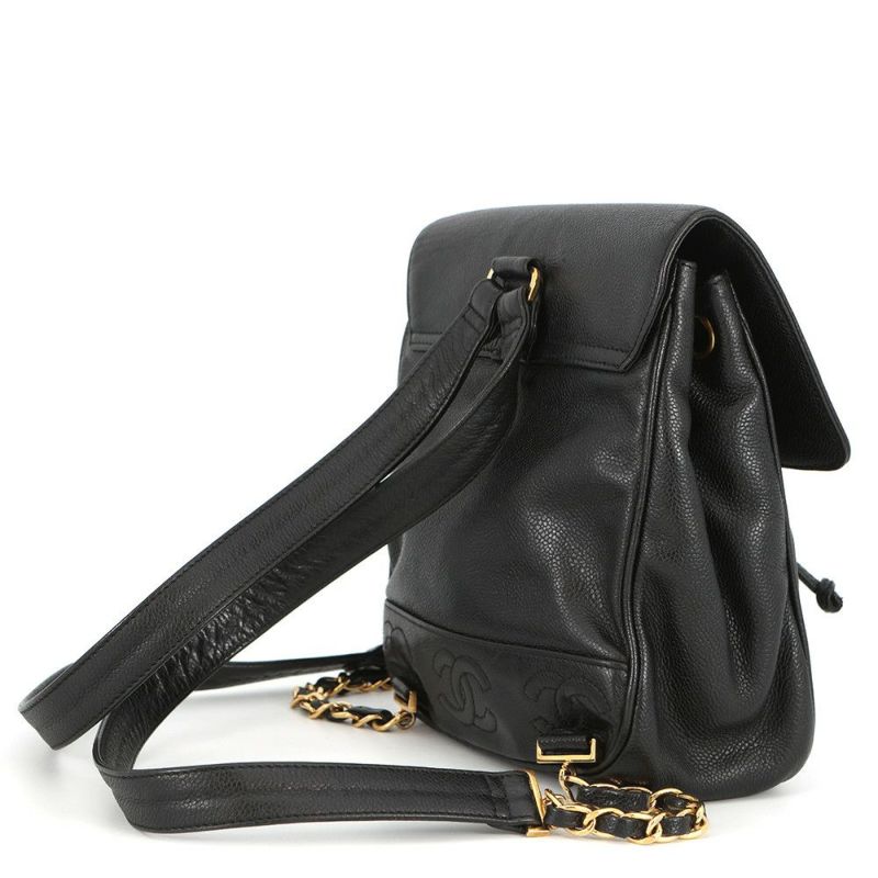 シャネル リュック トリプルココマーク キャビアスキン CHANEL バックパック バッグ 黒