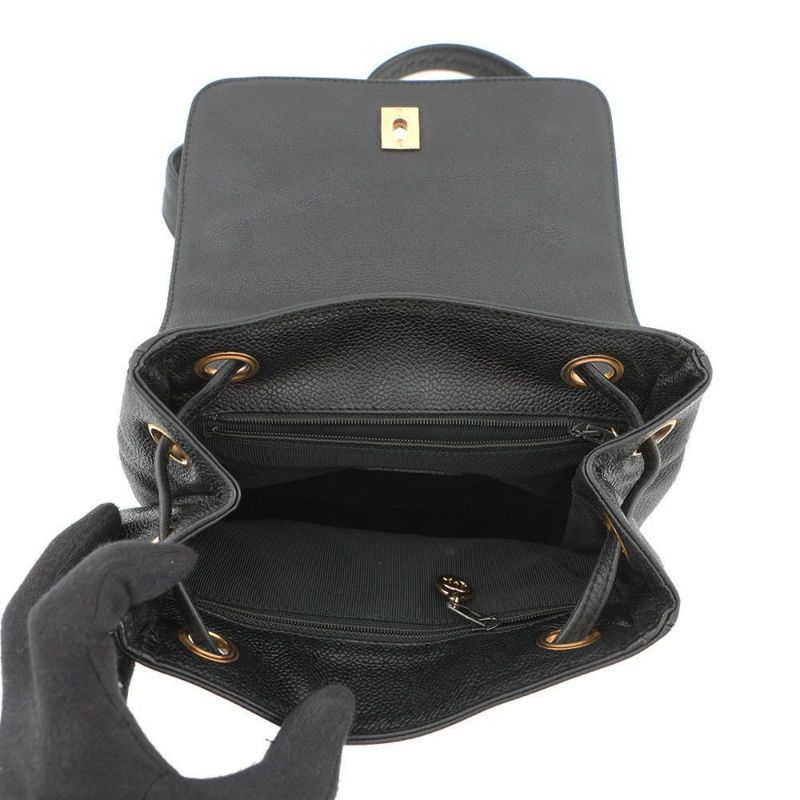 シャネル リュック トリプルココマーク キャビアスキン CHANEL バックパック バッグ 黒