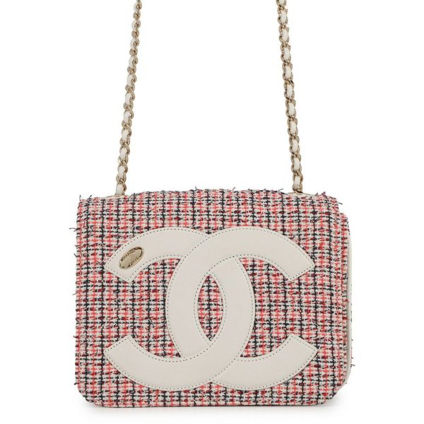 シャネル チェーンショルダーバッグ デカココ ココマーク フルフラップ ツイード/レザー CHANEL 白
