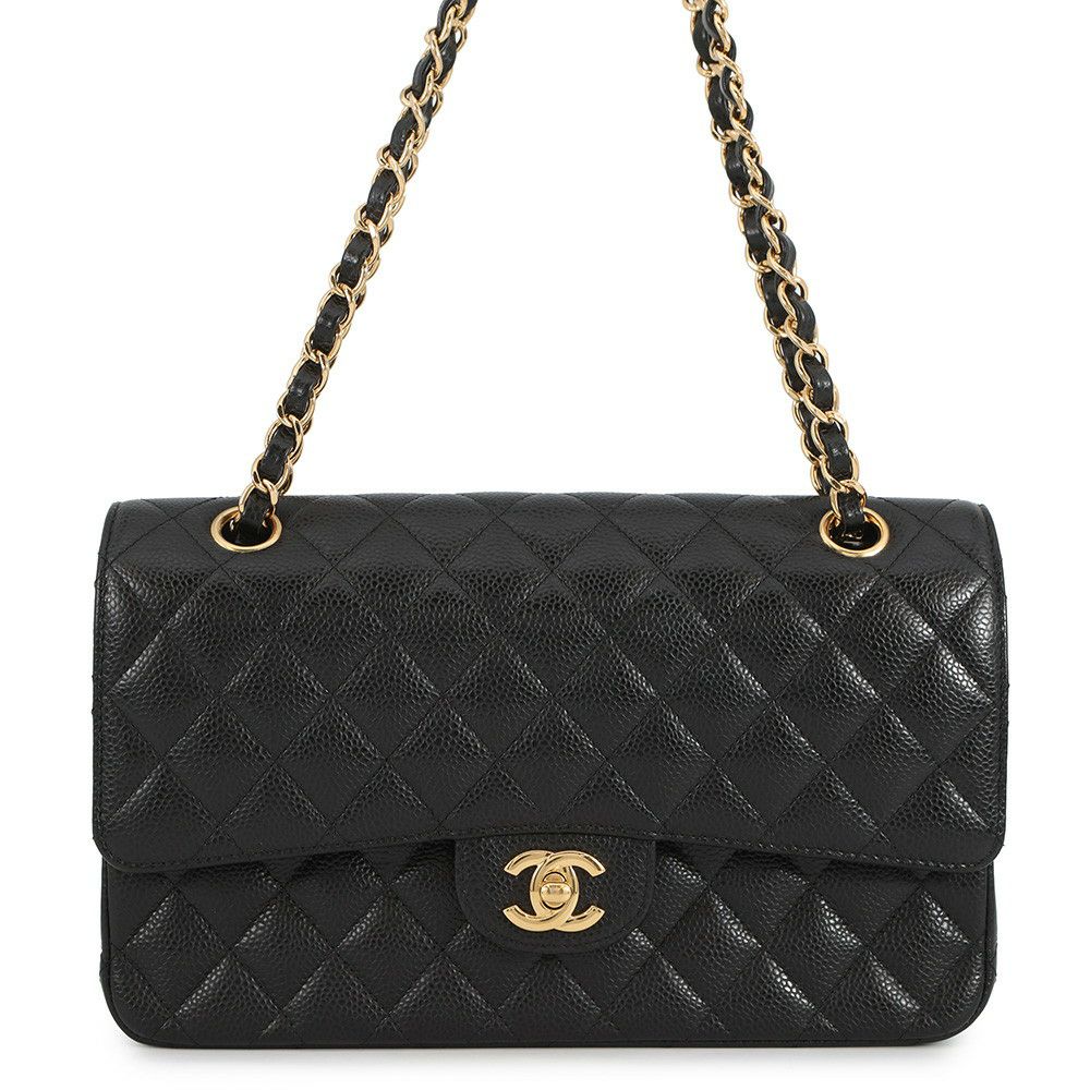 シャネル チェーンショルダーバッグ マトラッセ25 ココマーク ダブルチェーン キャビアスキン A01112 CHANEL 黒