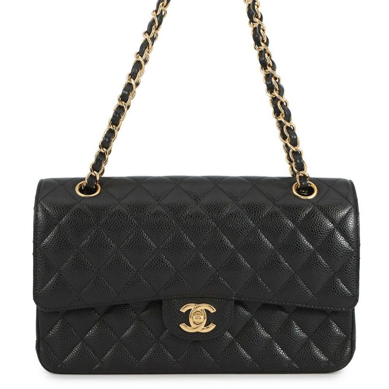 シャネル チェーンショルダーバッグ マトラッセ25 ココマーク ダブルチェーン キャビアスキン A01112 CHANEL 黒