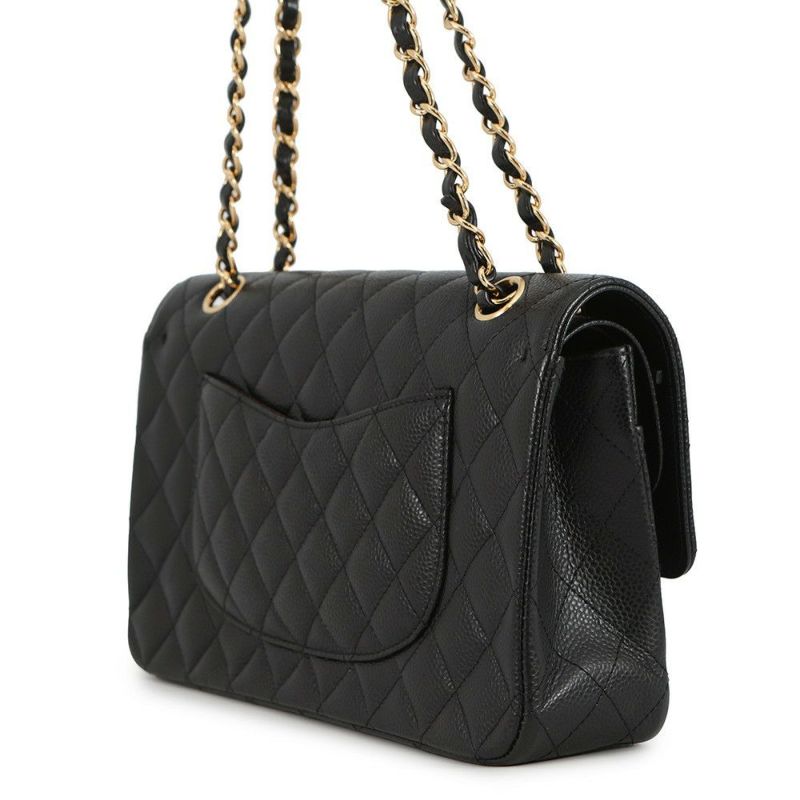 シャネル チェーンショルダーバッグ マトラッセ25 ココマーク ダブルチェーン キャビアスキン A01112 CHANEL 黒